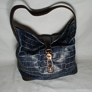 Dooney & Bourke Navy Croc-Embossed Shoulder Hobo with Gold Hardware